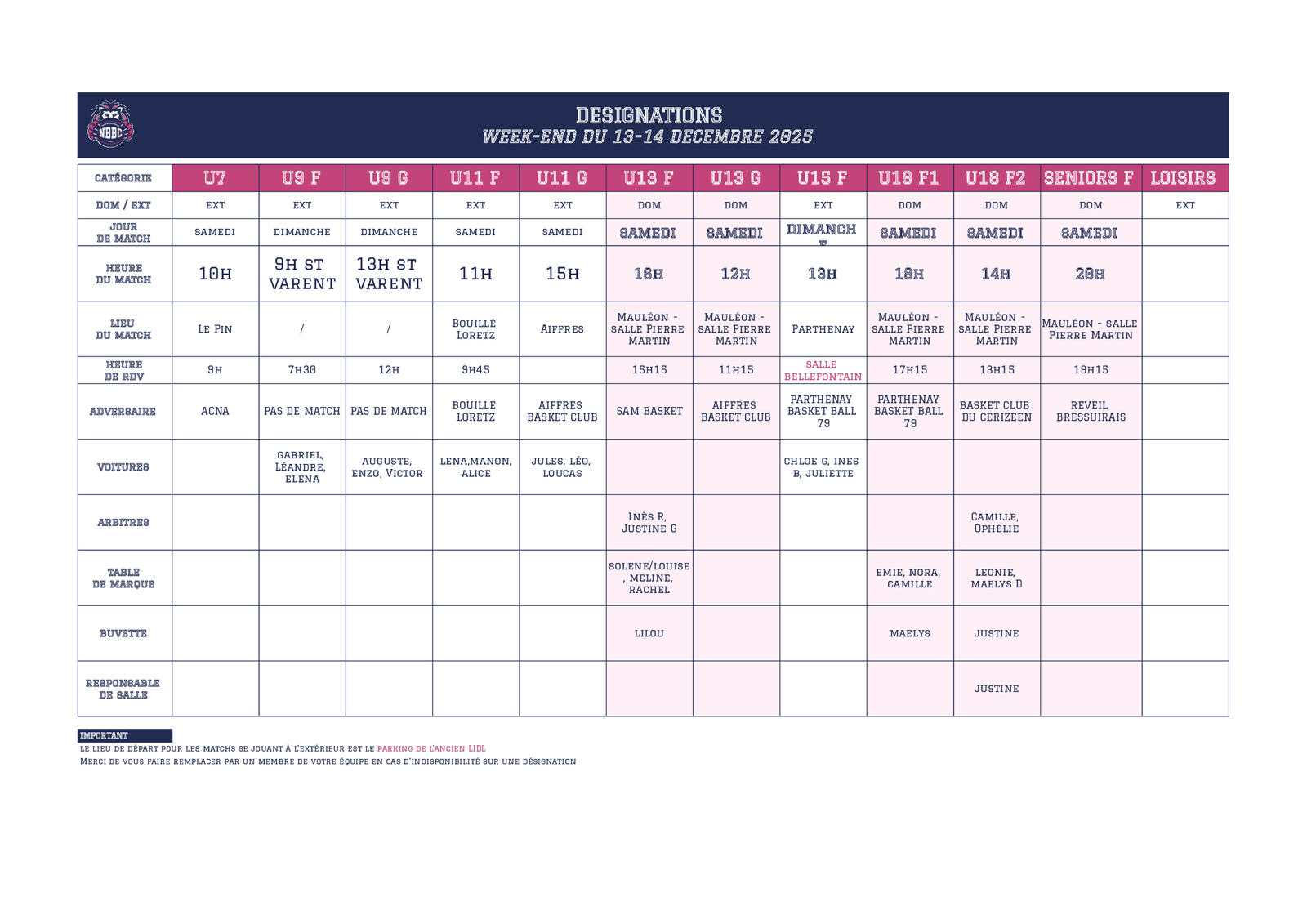 désignation week end 13-14 décembre
