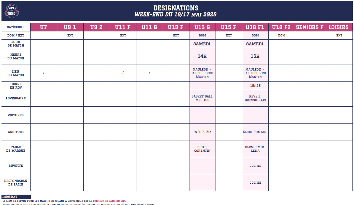 Programme du week-end - 16 / 17 Mai