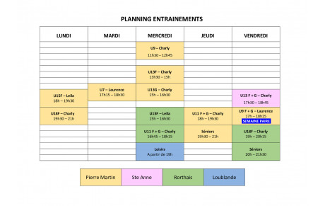 PLANNING ENTRAINEMENTS saison 2025/2026